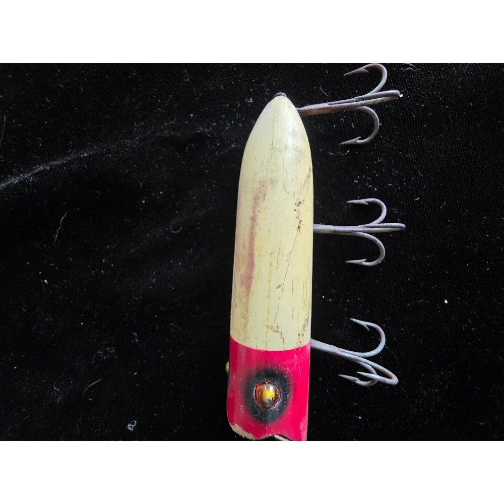 Vintage Heddon Lucky 13 Fishing Lure Unisex OS Red Head White Body Wood Plug